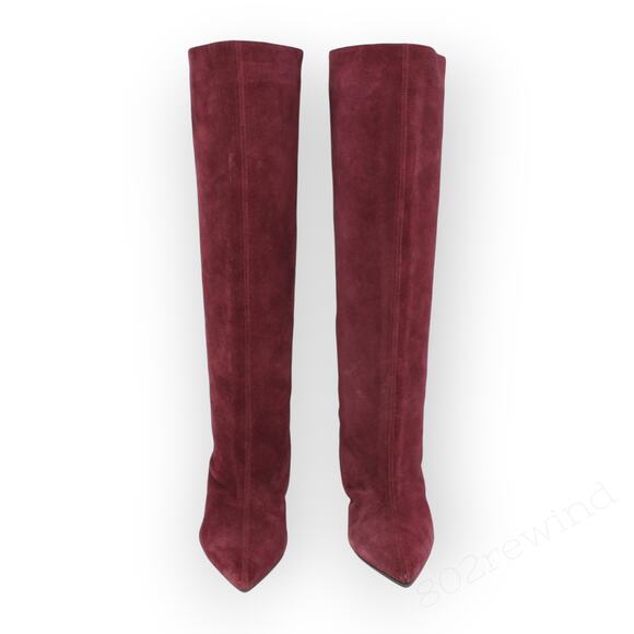 EU 38 ~ US 7.5/8 AnnaF Rosa Suede Sandy Boot KneeHigh 2.5" ConeHeel Italy Plum - Picture 12 of 16